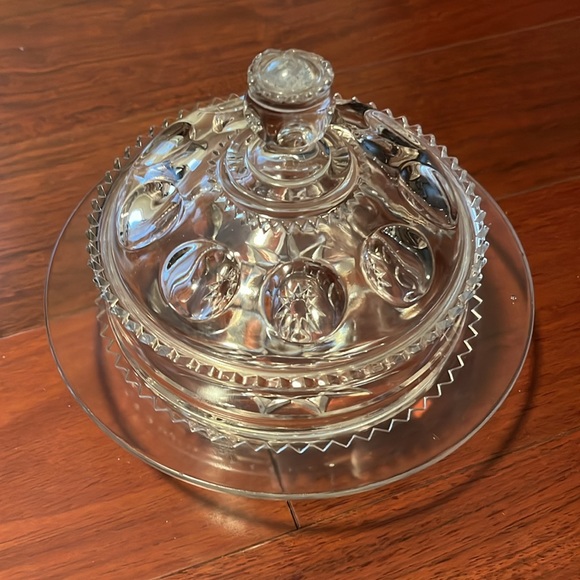 Vintage Coin Dot Cut Glass Clear Colour Lidded Dish - Picture 3 of 9